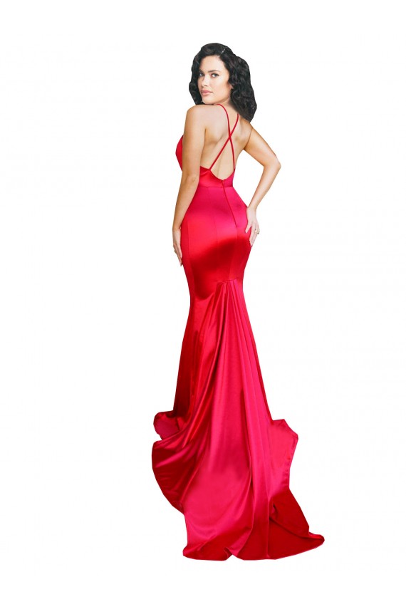 Sem Mangas Amor Cetim Elástico Vermelho Comprimento Chão Vestidos de Baile / Vestidos de Noite / Vestidos de Festa Mais Barato