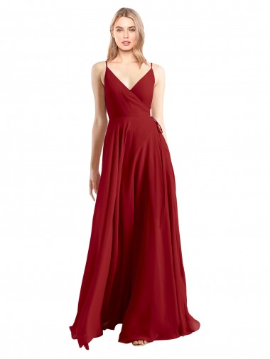 Sem Mangas Decote V Chiffon Vermelho Comprimento Chão Linha A Longo Vestidos de Madrinha Mais Barato