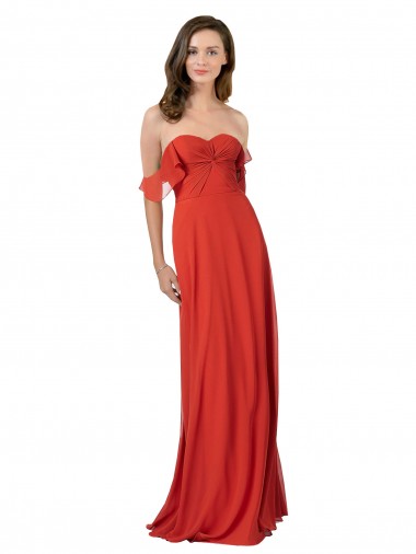 Sem Mangas Sem alças Chiffon Vermelho Comprimento Chão Vestidos de Madrinha Mais Barato