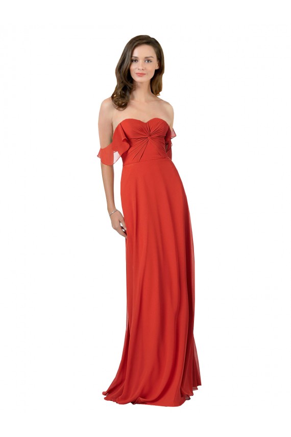 Sem Mangas Sem alças Chiffon Vermelho Comprimento Chão Vestidos de Madrinha Mais Barato