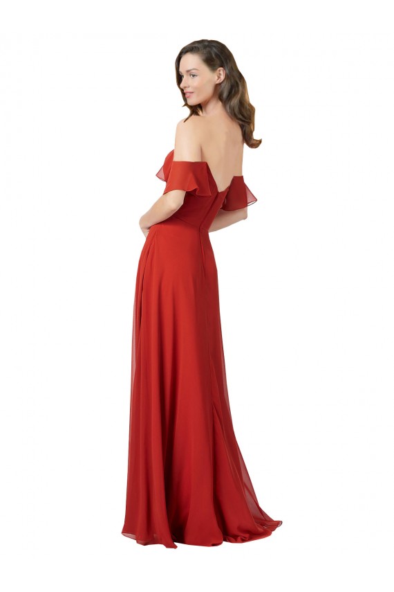 Sem Mangas Sem alças Chiffon Vermelho Comprimento Chão Vestidos de Madrinha Mais Barato