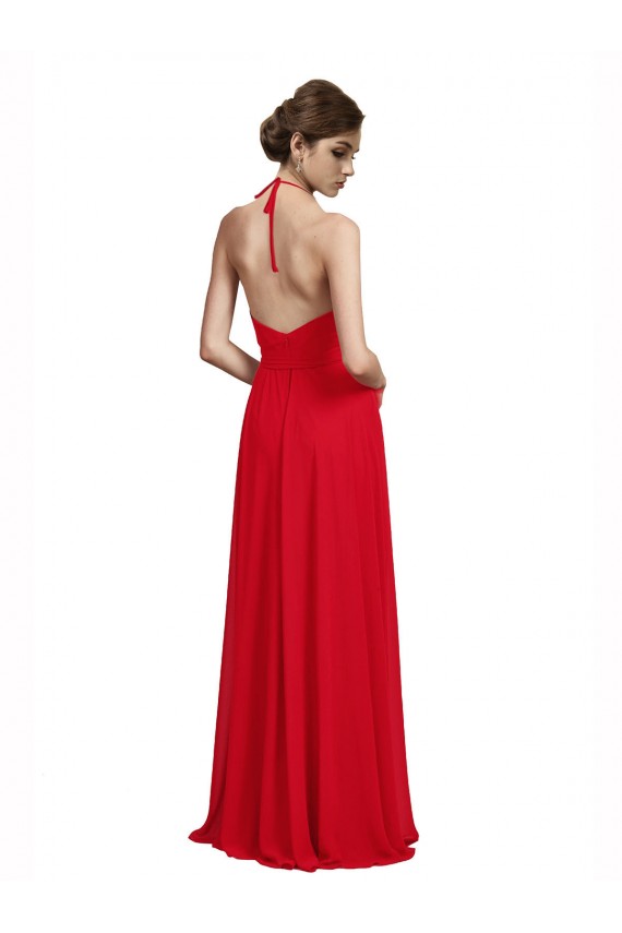 Sem Mangas Decote V Chiffon Vermelho Comprimento Chão Vestidos de Madrinha Mais Barato