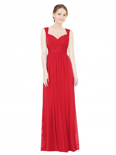 Sem Mangas Amor Chiffon Vermelho Comprimento Chão Vestidos de Madrinha / Vestidos de Baile Mais Barato