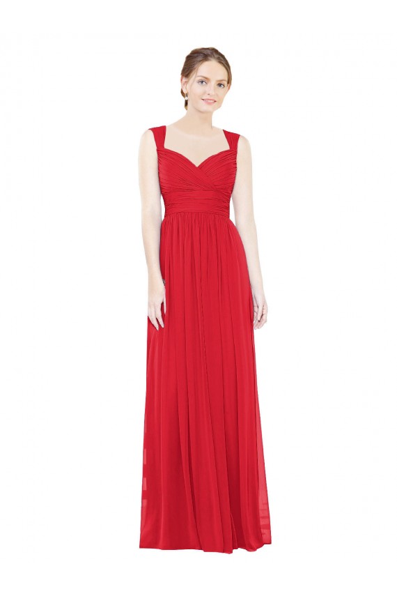 Sem Mangas Amor Chiffon Vermelho Comprimento Chão Vestidos de Madrinha / Vestidos de Baile Mais Barato