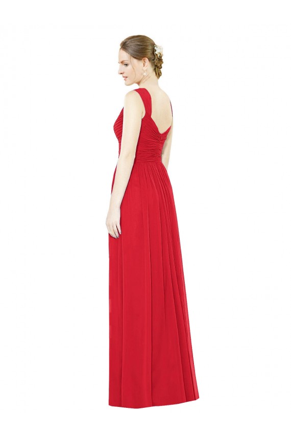 Sem Mangas Amor Chiffon Vermelho Comprimento Chão Vestidos de Madrinha / Vestidos de Baile Mais Barato