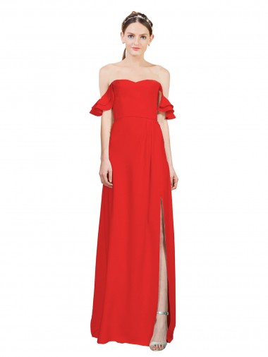 Sem Mangas Amor Crepe Esticado Vermelho Comprimento Chão Vestidos de Madrinha / Vestidos de Noite Mais Barato