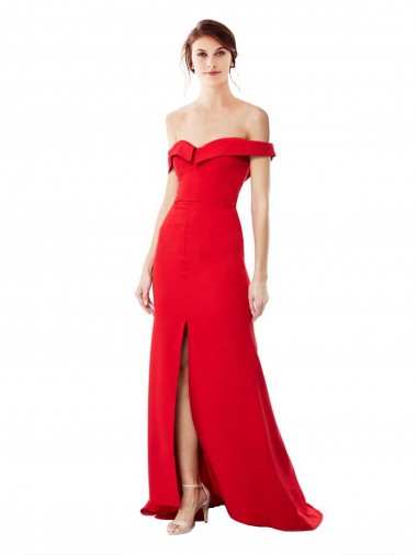 Sem Mangas Decote Alto Crepe Esticado Vermelho Comprimento Chão Vestidos de Madrinha / Vestidos de Noite / Vestidos de Festa Mais Barato
