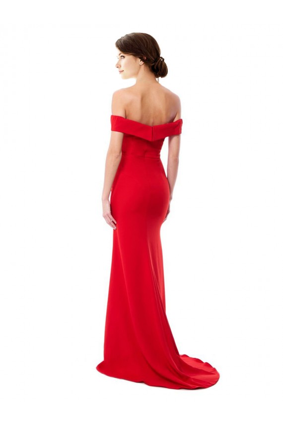 Sem Mangas Decote Alto Crepe Esticado Vermelho Comprimento Chão Vestidos de Madrinha / Vestidos de Noite / Vestidos de Festa Mais Barato