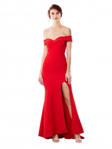 Sem Mangas Decote Alto Crepe Esticado Vermelho Comprimento Chão Vestidos de Madrinha / Vestidos de Festa Mais Barato