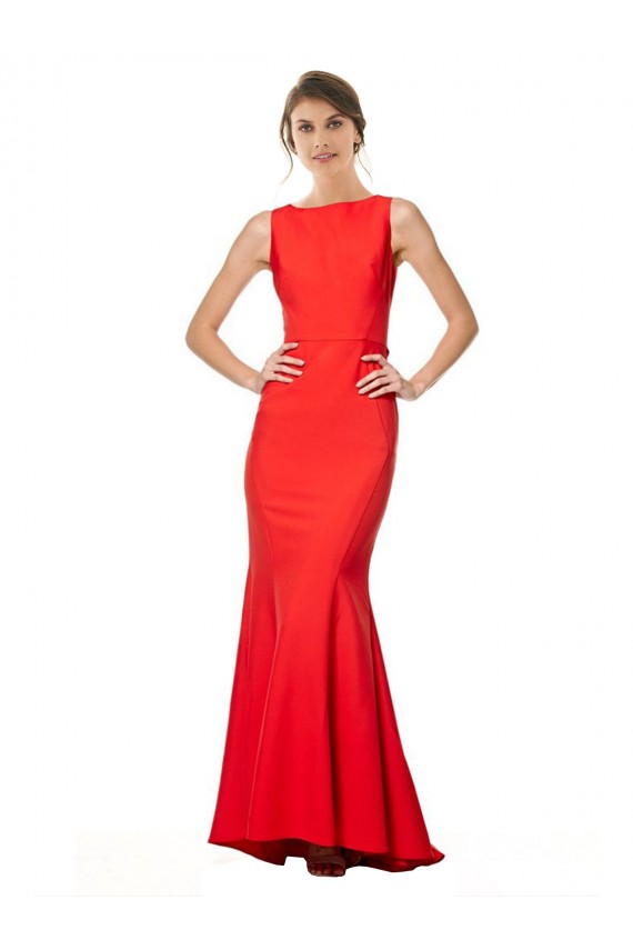 Sem Mangas Decote Alto Crepe Esticado Vermelho Comprimento Chão Vestidos de Madrinha / Vestidos de Noite Mais Barato