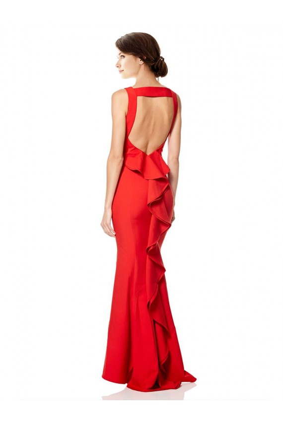 Sem Mangas Decote Alto Crepe Esticado Vermelho Comprimento Chão Vestidos de Madrinha / Vestidos de Noite Mais Barato