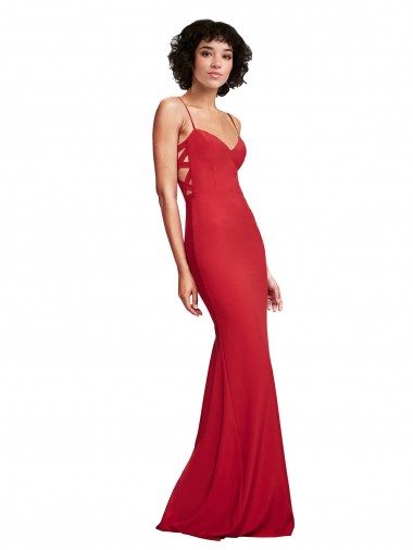 Sem Mangas Alças finas Crepe Esticado Vermelho Comprimento Chão Vestidos de Madrinha / Vestidos de Noite / Vestidos de Festa Mais Barato