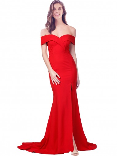 Sem Mangas Amor Crepe Esticado Vermelho Comprimento Chão Vestidos de Madrinha / Vestidos de Noite / Vestidos de Festa Mais Barato