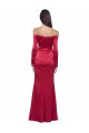 Mangas Compridas Amor Cetim Elástico Vermelho Escuro Comprimento Chão Vestidos de Madrinha / Vestidos de Noite / Vestidos de Festa Mais Barato