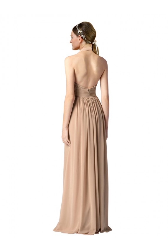 Sem Mangas Decote V Chiffon Vermelho Comprimento Chão Linha A Vestidos de Madrinha Mais Barato