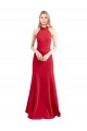 Sem Mangas Decote Alto Crepe Esticado Vermelho Comprimento Chão Longo Vestidos de Madrinha / Vestidos de Noite / Vestidos de Festa Mais Barato