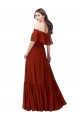 Mangas Esvoaçantes, Mangas Curtas Fora do Ombro Chiffon Vermelho Comprimento Chão Vestidos de Madrinha Mais Barato