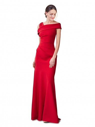 Sem Mangas Crepe Esticado Vermelho Comprimento Chão Vestidos de Madrinha / Vestidos de Noite / Vestidos de Festa Mais Barato
