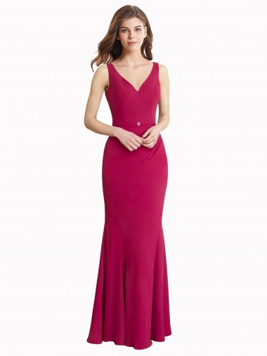 Sem Mangas Decote Alto Chiffon Vermelho Comprimento Chão Vestidos de Madrinha / Vestidos de Festa Mais Barato