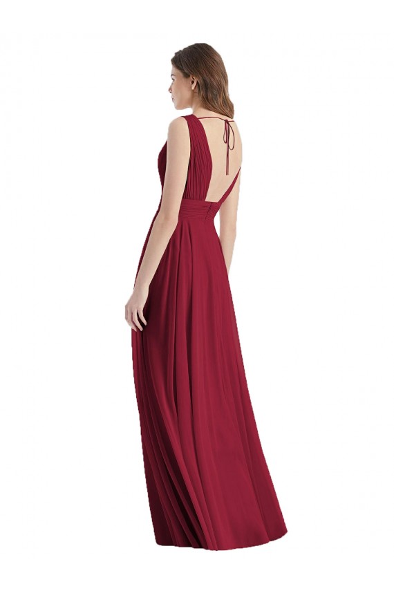 Sem Mangas Decote V Chiffon Vidro Marinho Comprimento Chão Linha A Vestidos de Madrinha Mais Barato