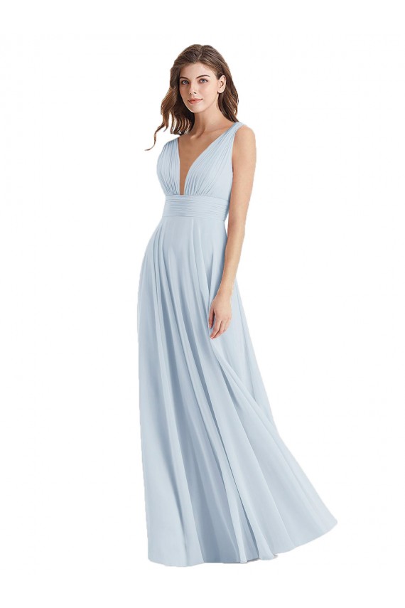 Sem Mangas Decote V Chiffon Vidro Marinho Comprimento Chão Linha A Vestidos de Madrinha Mais Barato