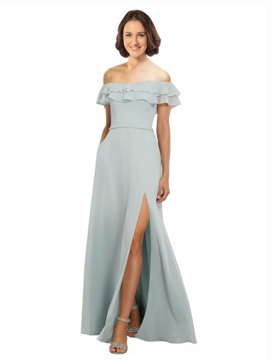 Sem Mangas Fora do Ombro Chiffon Vidro Marinho Comprimento Chão Longo Vestidos de Madrinha Mais Barato