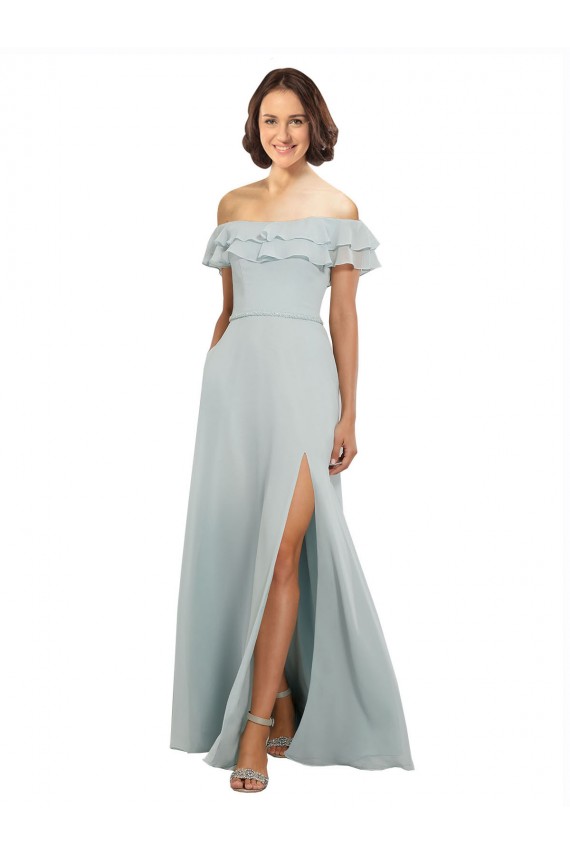 Sem Mangas Fora do Ombro Chiffon Vidro Marinho Comprimento Chão Longo Vestidos de Madrinha Mais Barato