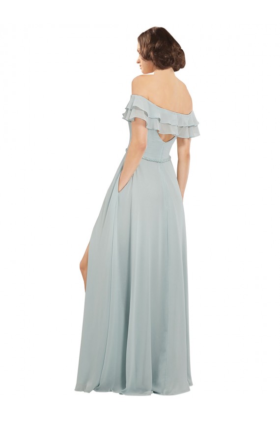 Sem Mangas Fora do Ombro Chiffon Vidro Marinho Comprimento Chão Longo Vestidos de Madrinha Mais Barato