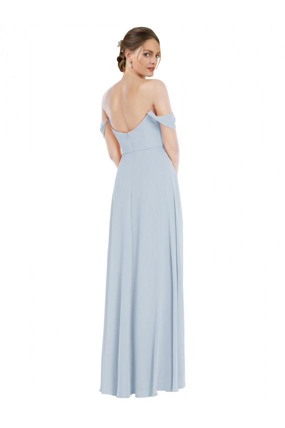 Mangas Folhos Fora do Ombro Chiffon Vidro Marinho Comprimento Chão Vestidos de Madrinha Mais Barato