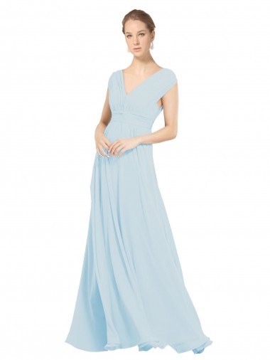 Sem Mangas Decote V Chiffon Vidro Marinho Comprimento Chão Vestidos de Madrinha Mais Barato
