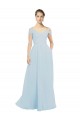 Sem Mangas Fora do Ombro Chiffon Vidro Marinho Comprimento Chão Vestidos de Madrinha / Vestidos de Baile Mais Barato