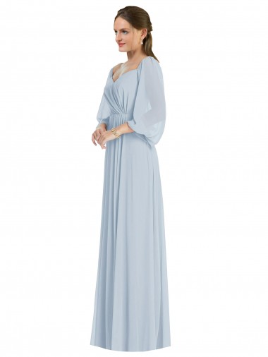 Mangas Bispo, Mangas Bufantes Amor Chiffon Vidro Marinho Comprimento Chão Vestidos de Madrinha / Vestidos de Noite Mais Barato