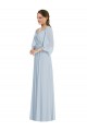 Mangas Bispo, Mangas Bufantes Amor Chiffon Vidro Marinho Comprimento Chão Vestidos de Madrinha / Vestidos de Noite Mais Barato