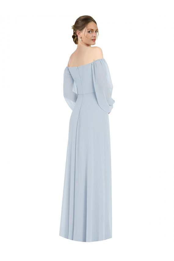 Mangas Bispo, Mangas Bufantes Amor Chiffon Vidro Marinho Comprimento Chão Vestidos de Madrinha / Vestidos de Noite Mais Barato