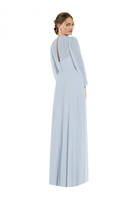 Mangas Bispo, Mangas Bufantes Sem alças Chiffon Vidro Marinho Comprimento Chão Vestidos de Madrinha / Vestidos de Noite Mais Barato