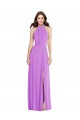 Sem Mangas Cabeçada Chiffon Violeta Comprimento Chão Vestidos de Madrinha / Vestidos de Noite Mais Barato