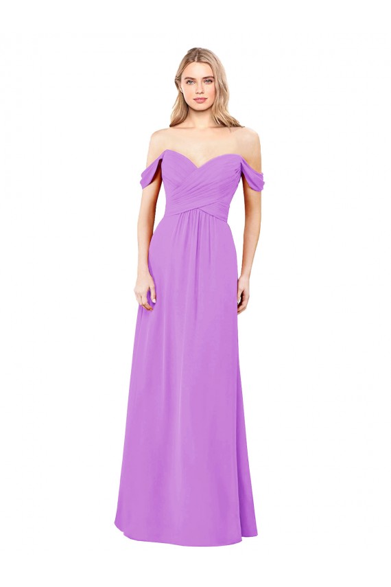 Sem Mangas Amor Chiffon Violeta Comprimento Chão Vestidos de Madrinha Mais Barato