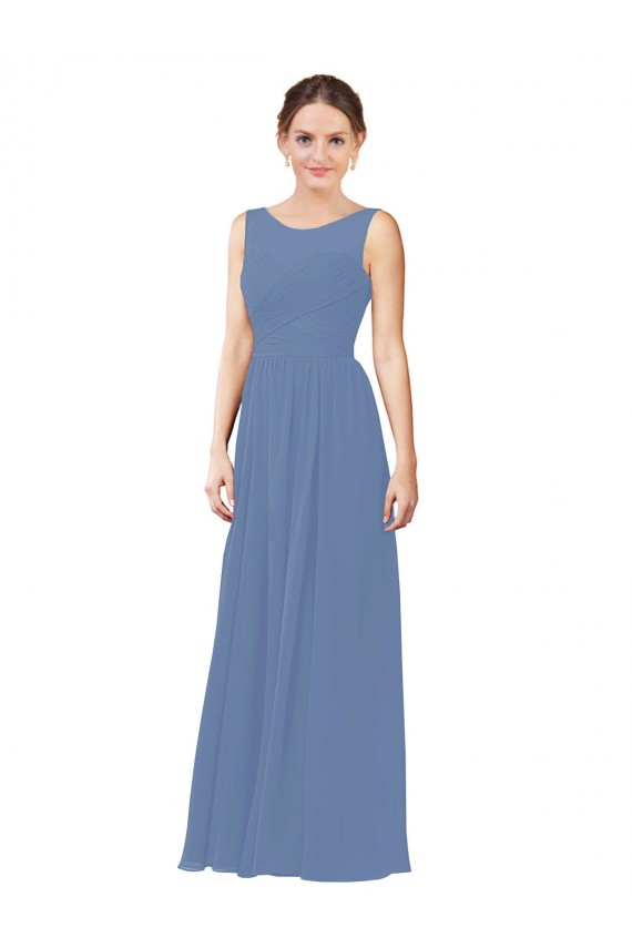Sem Mangas Amor Chiffon Windsor Azul Comprimento Chão Longo Vestidos de Madrinha Mais Barato