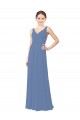 Sem Mangas Decote V Chiffon Windsor Azul Comprimento Chão Vestidos de Madrinha Mais Barato
