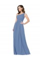 Sem Mangas Um Ombro Chiffon Windsor Azul Comprimento Chão Vestidos de Madrinha Mais Barato