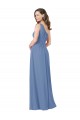 Sem Mangas Um Ombro Chiffon Windsor Azul Comprimento Chão Vestidos de Madrinha Mais Barato