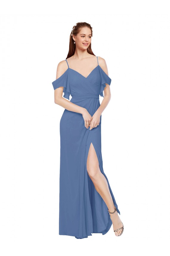 Sem Mangas Amor Chiffon Windsor Azul Comprimento Chão Vestidos de Madrinha Mais Barato