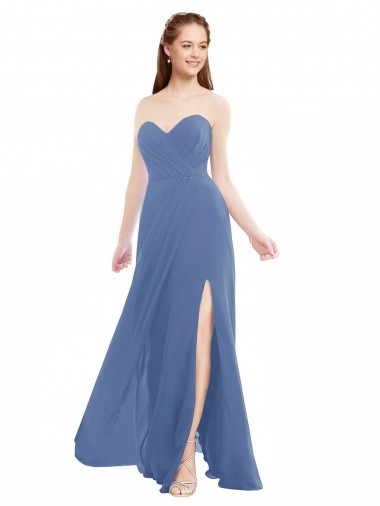 Sem Mangas Sem alças Chiffon Windsor Azul Comprimento Chão Longo Vestidos de Madrinha Mais Barato