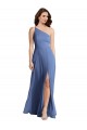 Sem Mangas Um Ombro Chiffon Windsor Azul Comprimento Chão Vestidos de Madrinha / Vestidos de Noite Mais Barato
